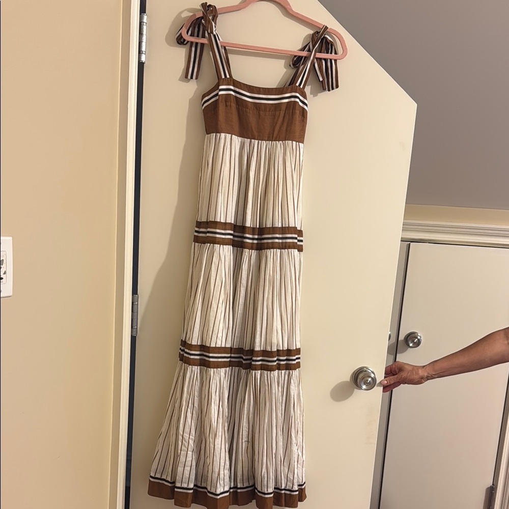 Zimmermann Cream and White Pleated Maxi Sundress